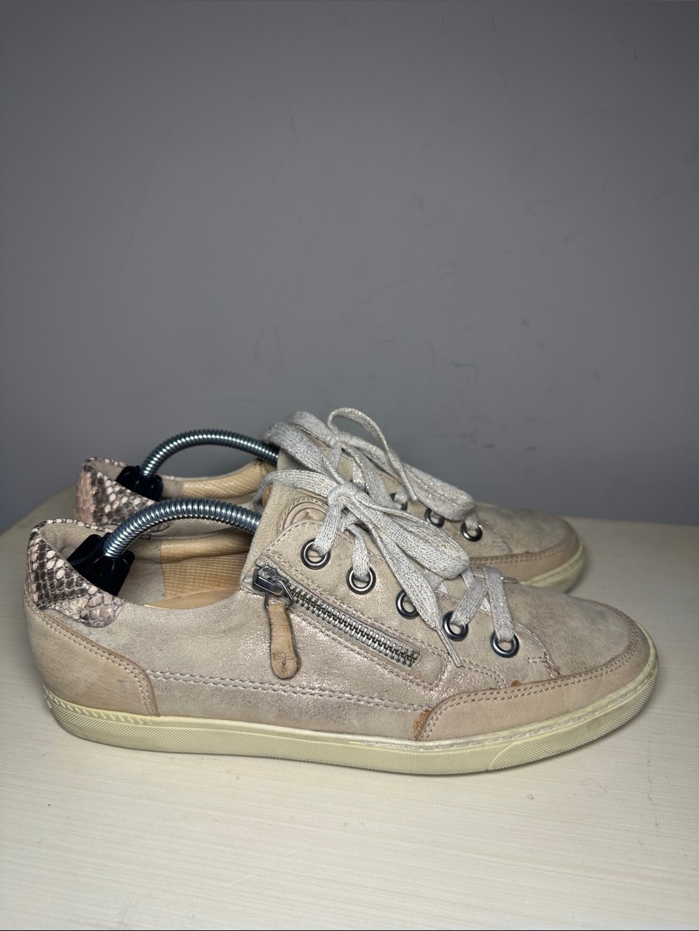 Paul Green Taupe Suede Zip-Accent metallic Women's Sneakers